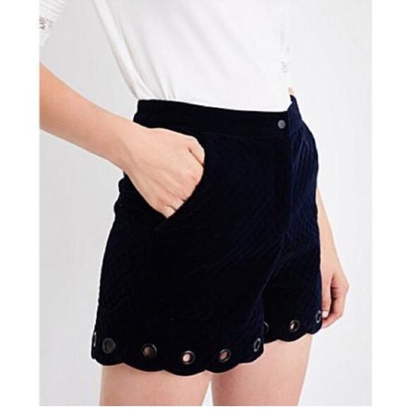 Maje Navy Pano Velvet Scalloped Grommets Quilted Mini Shorts • Size 38/M ⬇️ - Picture 1 of 5